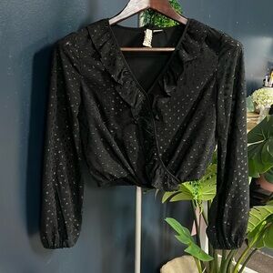 H&M shiny crop black blouse